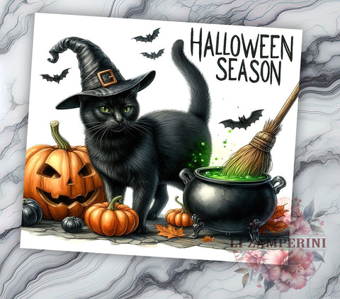 Spooky Season Cat 20oz Tumbler Wrap PNG, Spooky Halloween Tumbler PNG Sublimation Design, Straight & Tapered Tumbler Wrap, Instant Digital Download Sublimation Li Zamperini 