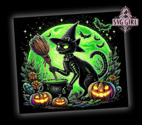 Spooky Season Cat 20oz Tumbler Wrap Sublimation Design, Straight Tapered Tumbler Wrap, Halloween Black Cat Tumbler Png, Instant Digital Download Sublimation SvggirlplusArt 