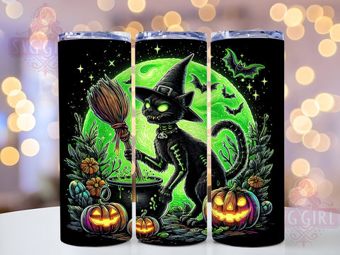 Spooky Season Cat 20oz Tumbler Wrap Sublimation Design, Straight Tapered Tumbler Wrap, Halloween Black Cat Tumbler Png, Instant Digital Download Sublimation SvggirlplusArt 
