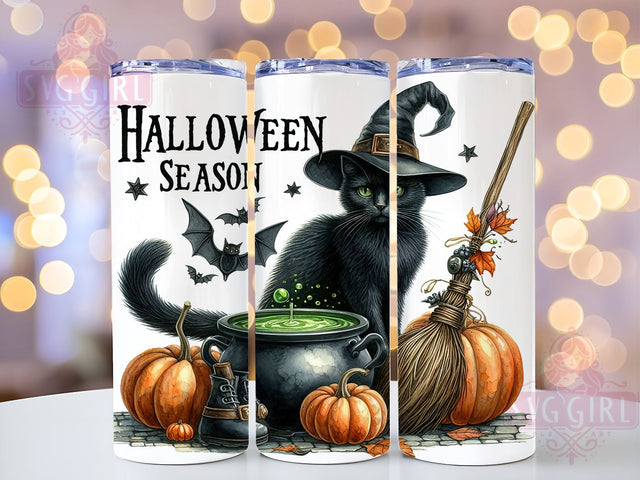 Spooky Season Cat 20oz Tumbler Wrap Sublimation Design, Straight Tapered Tumbler Wrap, Halloween Black Cat Tumbler Png, Instant Digital Download Sublimation SvggirlplusArt 