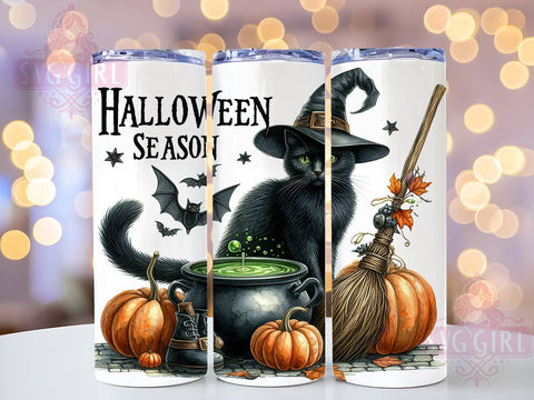 Spooky Season Cat 20oz Tumbler Wrap Sublimation Design, Straight Tapered Tumbler Wrap, Halloween Black Cat Tumbler Png, Instant Digital Download Sublimation SvggirlplusArt 