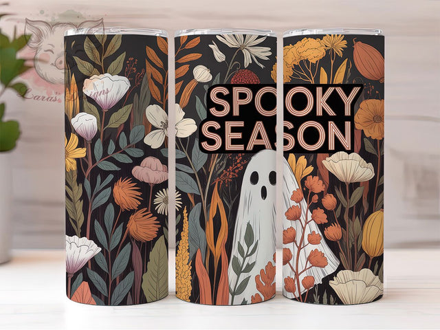 Spooky Season Ghost Halloween 20Oz Tumbler, Ghost Floral Cup, Halloween Drinkware Wrap, 20Oz Sublimation Design, Fall Coffee Tumbler, Cute Spooky Mug, Autumn Ghost Wrap Sublimation Lara' s Designs 