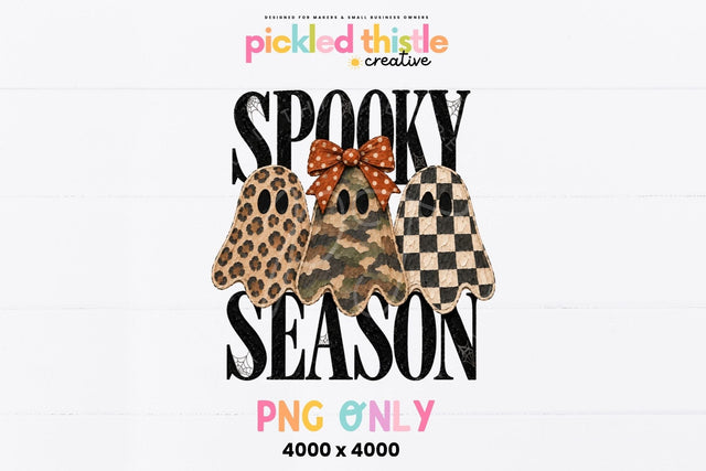 Spooky Season Ghost PNG, Three Ghost Halloween Shirt Graphic Sublimation Pickled Thistle Creative 