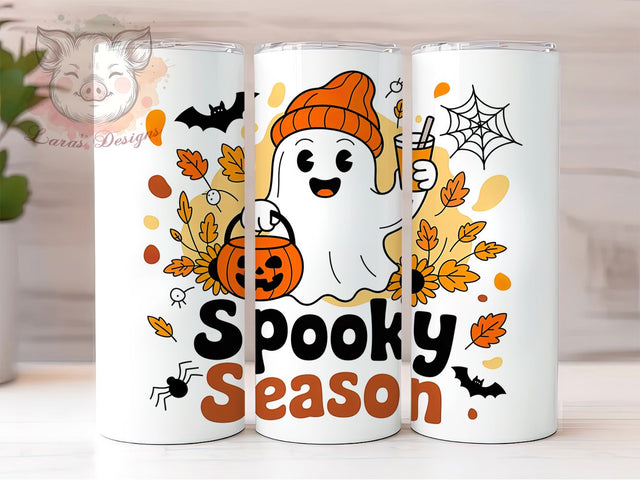 Spooky Season Ghost Pumpkin Tumbler, Ghost Pumpkin Wrap, 20Oz Sublimation, Halloween Coffee Cup, Haunted Autumn Drinkware, Trick Or Treat Tumbler, Cozy Fall Cup Print Sublimation Lara' s Designs 