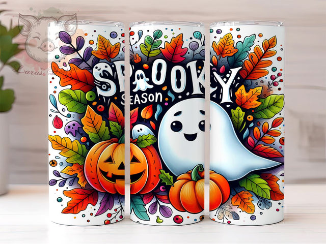 Spooky Season Ghosts & Pumpkins 20 oz Skinny Tumbler Sublimation Design, Straight & Tapered Tumbler Png, Halloween Season Tumbler Png, Digital Download PNG Sublimation Lara' s Designs 