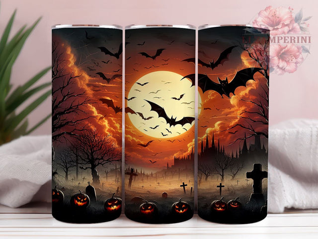 Spooky Season Halloween 20 oz Skinny Tumbler Sublimation Design, Straight & Tapered Tumbler Png, Halloween Bat Tumbler Png, Digital Download PNG Sublimation Li Zamperini 