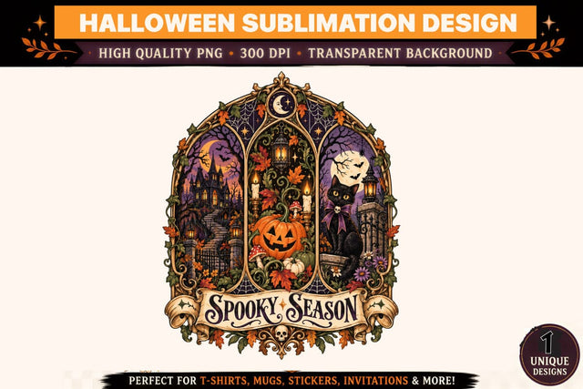 Spooky Season Halloween PNG, Gothic Haunted House Pumpkin Sublimation Design, Vintage Black Cat Clipart, Dark Autumn T Shirt Graphic Sublimation BlackCatsMedia 