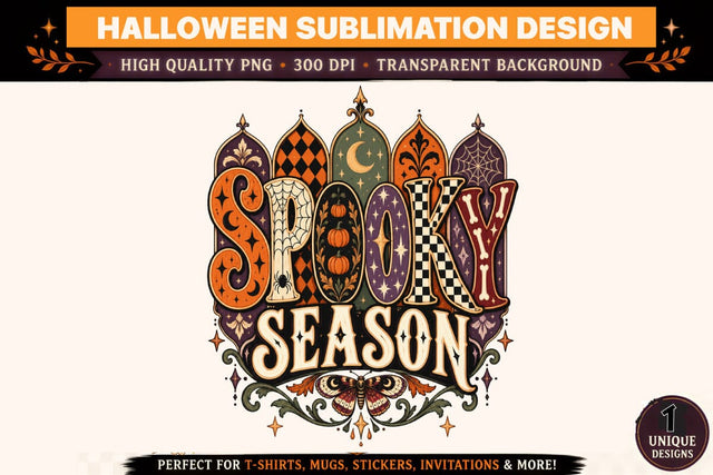 Spooky Season Halloween PNG, Gothic Vintage Halloween Typography Design, Ornamental Pumpkin Sublimation Graphic, Retro Spooky Season Shirt Art Sublimation BlackCatsMedia 