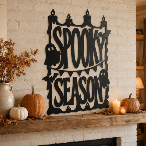 Spooky Season Laser SVG | Halloween Sign DXF | Ghost Bat CNC File | Plasma Cut Metal Art | Halloween Wall Decor Svg SVG HappyDesignStudio 