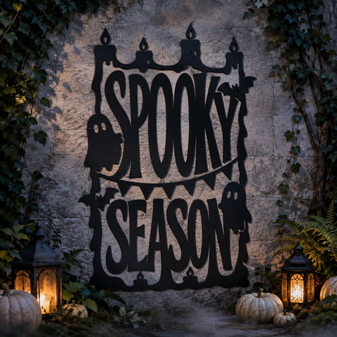 Spooky Season Laser SVG | Halloween Sign DXF | Ghost Bat CNC File | Plasma Cut Metal Art | Halloween Wall Decor Svg SVG HappyDesignStudio 