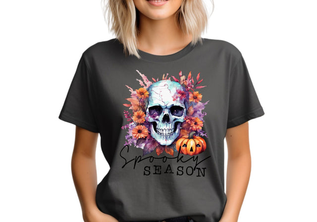 Spooky Season Skull Flowers PNG | Halloween Autumn Design | Watercolor Floral Skull Art Sublimation Print Perfect Design Shop 