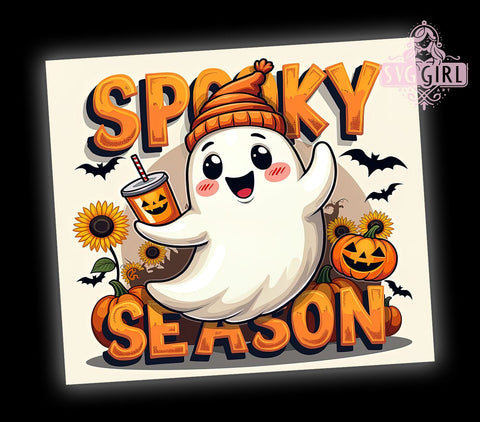 Spooky Season Tumbler, Cute Ghost PNG, Halloween Tumbler Wrap, 20 oz Tumbler, Sublimation Design, Digital Download, Ghostly Decor, Fall Tumbler, Halloween Gift Sublimation SvggirlplusArt 