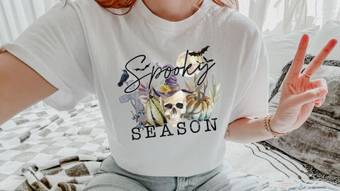 Spooky Season Witch Skull PNG, Halloween Sublimation, Floral Witch Hat Skull PNG Sublimation So Fontsy VIP Design Shop 
