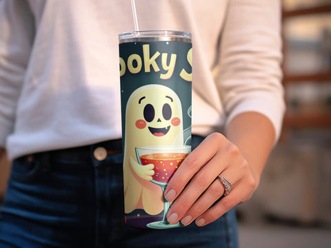 Spooky Sips Halloween Ghost Tumbler Wrap PNG Sublimation Luvleigh Digitals 