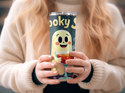 Spooky Sips Halloween Ghost Tumbler Wrap PNG Sublimation Luvleigh Digitals 