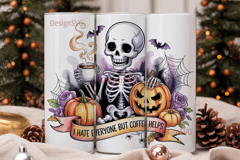 Spooky Skeleton Coffee 20oz Tumbler Wrap Sublimation DesignSVG 