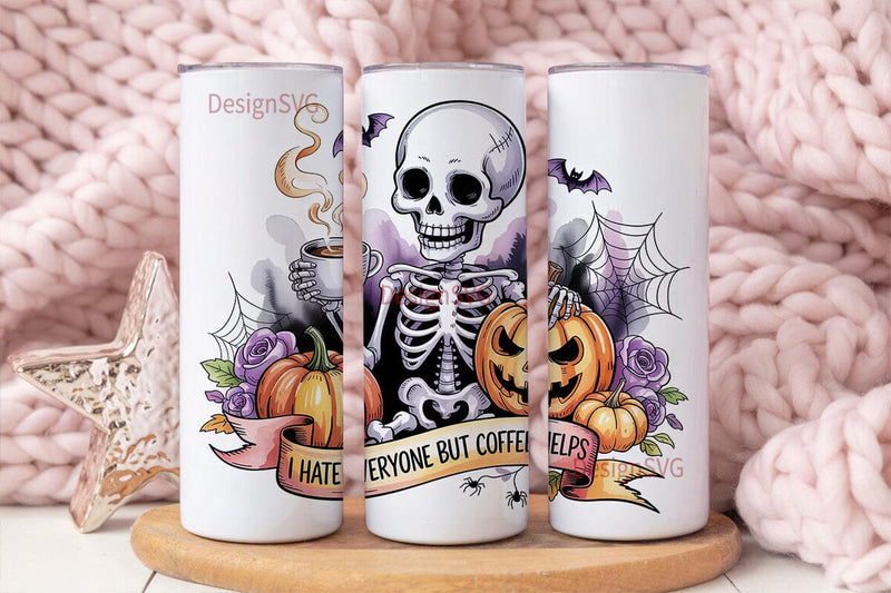 Spooky Skeleton Coffee 20oz Tumbler Wrap Sublimation DesignSVG 