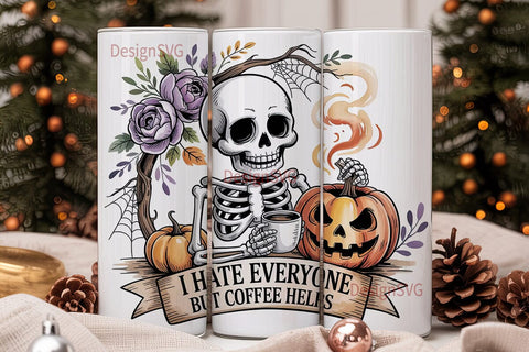 Spooky Skeleton Coffee 20oz Tumbler Wrap Sublimation DesignSVG 