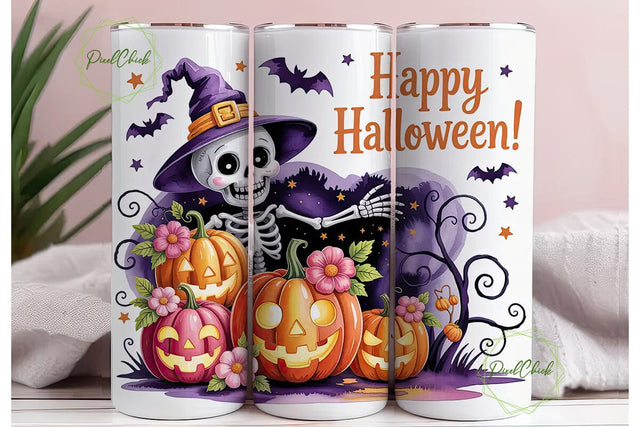 Spooky Skeleton Halloween 20oz Tumbler Sublimation PixelChick 