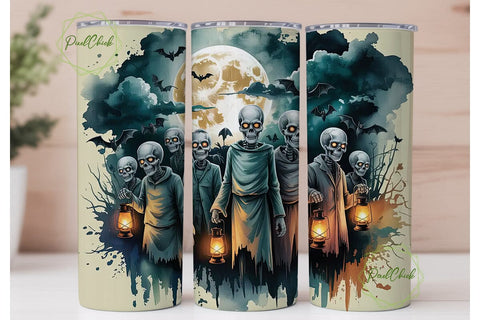 Spooky Skeleton Night 20oz Tumbler Wrap Sublimation PixelChick 