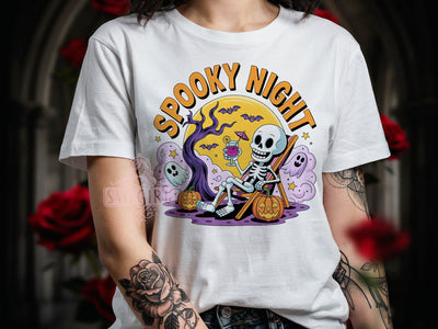 Spooky Skeleton Night T-Shirt PNG, Halloween Night, Dancing Bones, Creepy Vibes, Sublimation PNG, Holiday Shirt, Festive Design Sublimation SvggirlplusArt 
