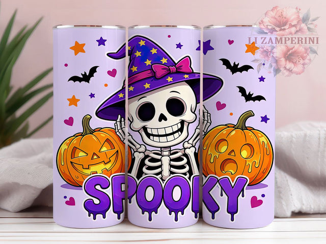 Spooky Skeleton Pumpkin 20oz Tumbler, Skeleton Motif, Pumpkin Design, Halloween Theme, Spooky Vibes, Creepy Charm, 20oz Wrap, Sublimation Tumbler Sublimation Li Zamperini 