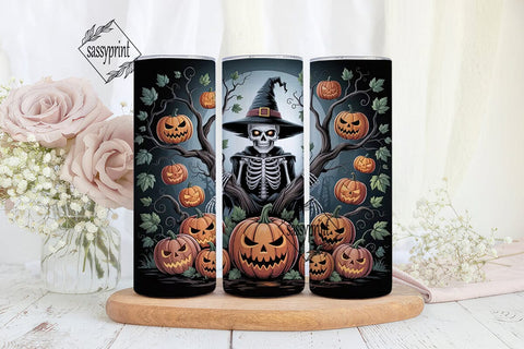 Spooky Skeleton & Pumpkins 20oz Tumbler Sublimation sassyprint 