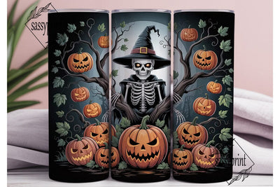Spooky Skeleton & Pumpkins 20oz Tumbler Sublimation sassyprint 