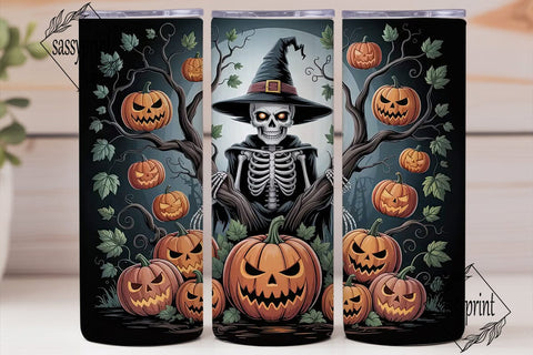 Spooky Skeleton & Pumpkins 20oz Tumbler Sublimation sassyprint 