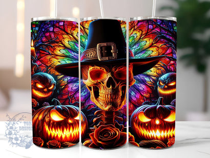 Spooky Skeleton Stained Glass 20oz Skinny Tumbler, Halloween Skeleton Tumbler Png, Straight & Tapered Tumbler Wrap, Instant Digital Download Sublimation ToriDesigns 