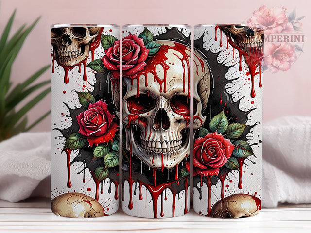 Spooky Skull 20oz Tumbler Wrap PNG, Skull With Roses Tumbler Png, Straight & Tapered Tumbler Wrap, Instant Digital Download Sublimation Li Zamperini 