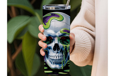 Spooky Skull Dripping Slime 20oz Tumbler Sublimation DesignSVG 