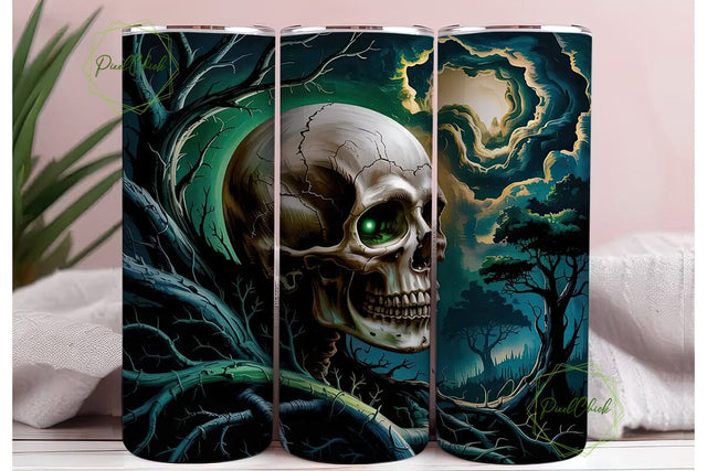 Spooky Skull & Forest 20oz Tumbler Wrap Sublimation PixelChick 