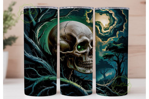 Spooky Skull & Forest 20oz Tumbler Wrap Sublimation PixelChick 