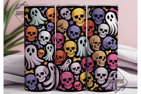 Spooky Skull Fun 20oz Tumbler Wrap Sublimation sassyprint 