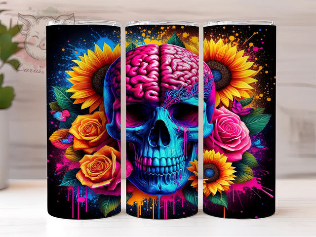 Spooky Skull Halloween 20oz Tumbler Png, Straight & Tapered Tumbler Png, Scary Skulls Tumbler Png, Digital Download PNG Sublimation Lara' s Designs 