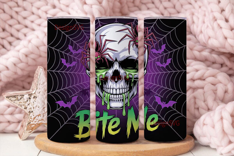 Spooky Skull & Spiders 20oz Tumbler Wrap Sublimation DesignSVG 