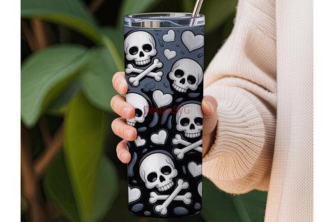 Spooky Skulls & Bones 20oz Tumbler Wrap Sublimation DesignSVG 