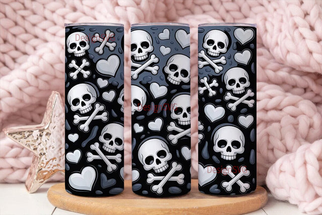 Spooky Skulls & Bones 20oz Tumbler Wrap Sublimation DesignSVG 