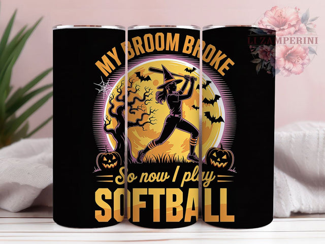 Spooky Softball Witch Tumbler Wrap, Witch Softball Wrap, Funny Sports Halloween PNG, 20oz Tumbler Sublimation, Softball Witch Design, Spooky Tumbler Wrap, My Broom Broke PNG Sublimation Li Zamperini 