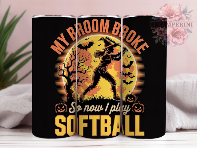 Spooky Softball Witch Tumbler Wrap, Witch Softball Wrap, Funny Sports Halloween PNG, 20oz Tumbler Sublimation, Softball Witch Design, Spooky Tumbler Wrap, My Broom Broke PNG Sublimation Li Zamperini 