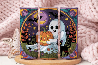 Spooky Stained Glass Halloween Tumbler Sublimation DesignSVG 