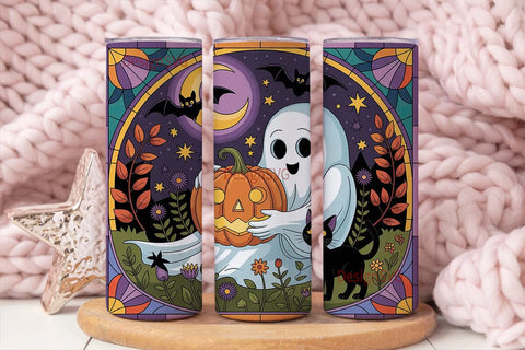 Spooky Stained Glass Halloween Tumbler Sublimation DesignSVG 
