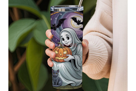 Spooky Stained Glass Halloween Tumbler Sublimation DesignSVG 