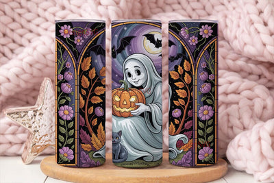 Spooky Stained Glass Halloween Tumbler Sublimation DesignSVG 