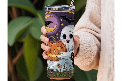 Spooky Stained Glass Halloween Tumbler Sublimation DesignSVG 