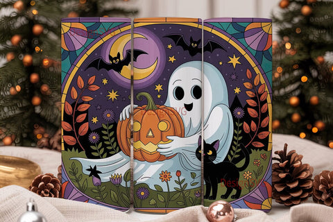 Spooky Stained Glass Halloween Tumbler Sublimation DesignSVG 