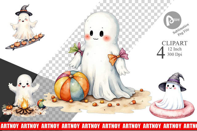 Spooky Summer Ghosts Clipart Sublimation artnoy 