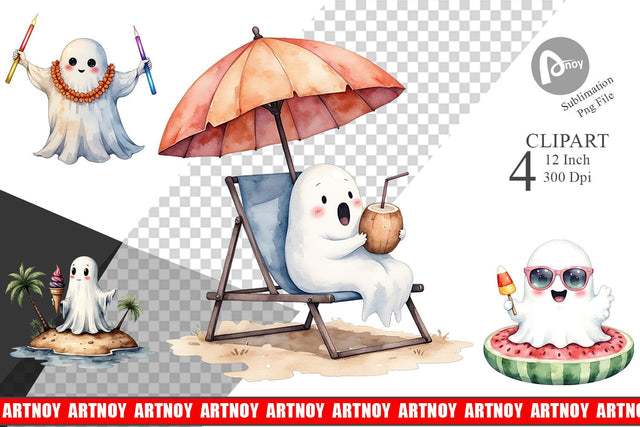 Spooky Summer Ghosts Clipart Sublimation artnoy 
