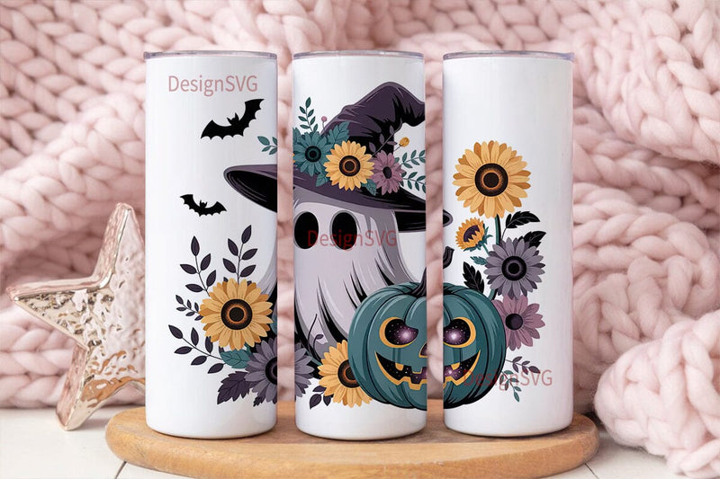 Spooky Sunflower Ghost 20oz Tumbler Wrap Sublimation DesignSVG 
